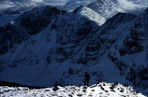 Walking the Scotish mountains in winter is more dramatic, challenging and often dryer